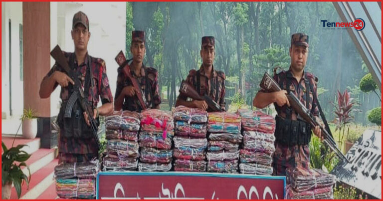 চৌদ্দগ্রামে ৩৪ লাখ টাকার ভারতীয় শাড়ি জব্দ করল বিজিবি