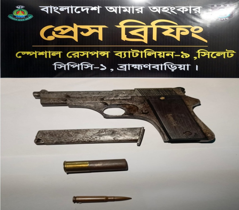 ব্রাহ্মণবাড়িয়ায় কচুরিপানার নিচে মিলল পিস্তল ও গুলি