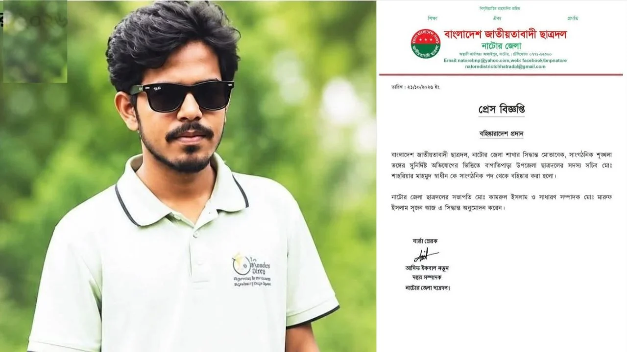 বাগাতিপাড়া উপজেলা ছাত্রদলের সদস্য সচিব পদে বহিষ্কার